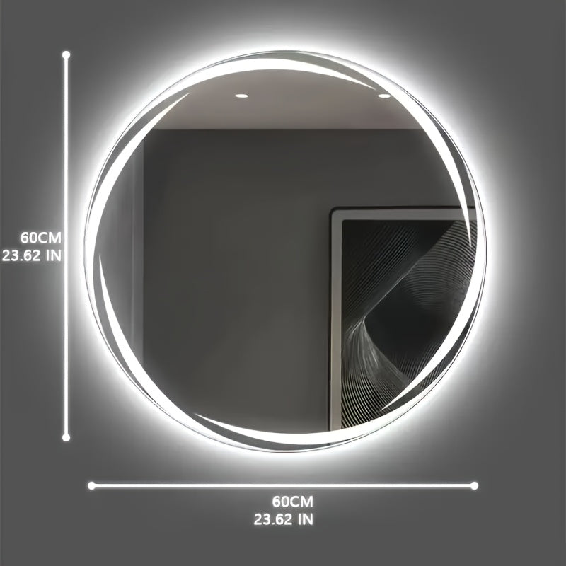 Specchio da Bagno Intelligente a Parete 60cm Diametro, LED Regolabile, Antiscivolo, Luce Fredda e Calda Cambiante, Specchio da Trucco a Parete, Specchio da Bagno, Hotel, Bagno, Specchio Decorativo