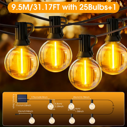 Luci a stringa solari G40, fino a 18m, IP65, 8 modalità, timer, dimmerabili, lampadine trasparenti con filamenti caldi, da appendere a patio/giardino, accensione/spegnimento automatico, LUCE per un'atmosfera perfetta