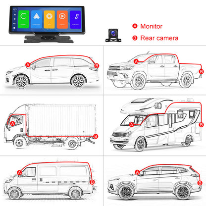 PODOFO 26.06cm Wireless Carplay Android Auto, Autoradio Portatile con Dash Cam 2.5K, Telecamera di Backup 1080P, Navigazione Car Play Controllo Vocale, Chiamata/Musica a Mani Libere, Trasmettitore AUX/FM, Scheda TF 64GB Gratuita, Regali di Buon Natale, Re