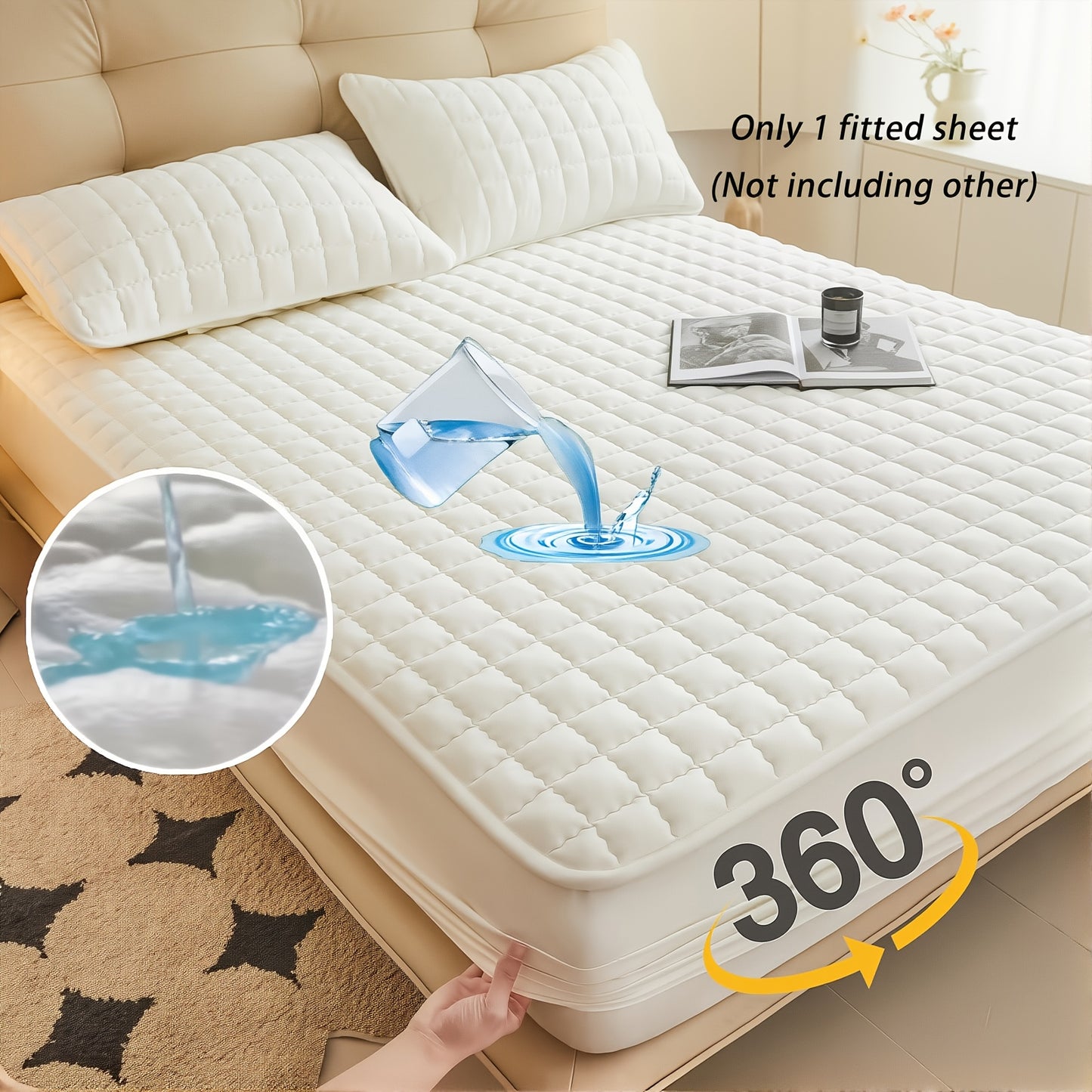 Coprimaterasso impermeabile da 1 pezzo di alta qualità, lenzuolo con angoli, realizzato con tecnologia di goffratura a onde sonore, copriletto morbido e confortevole, lavabile in lavatrice, adatto per camere da letto, hotel, dormitori, federe e imbottitur