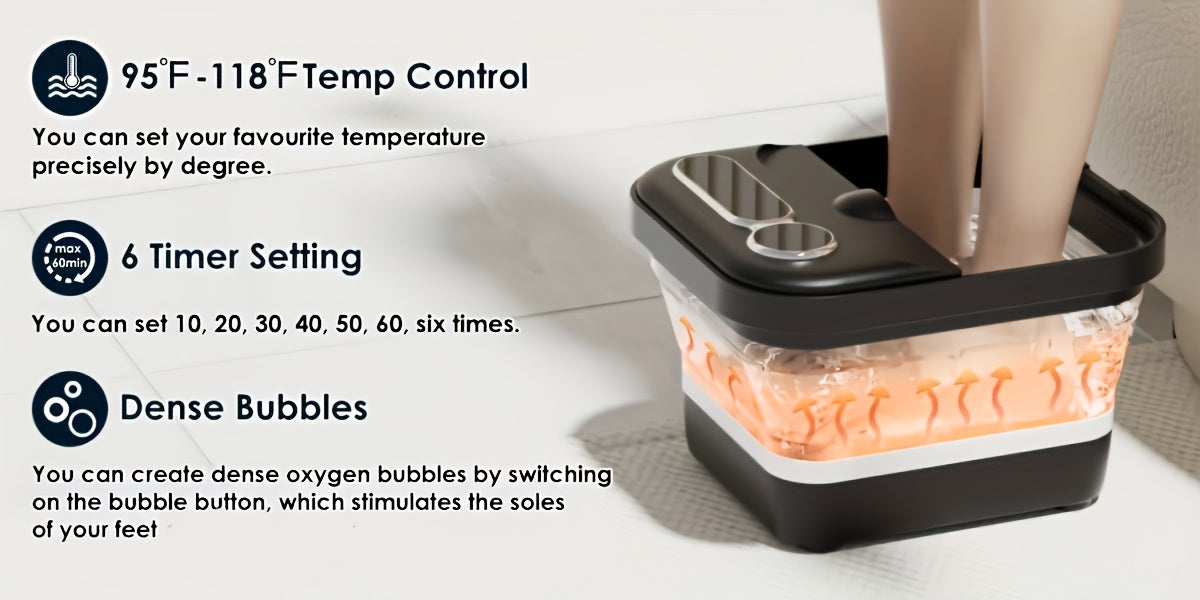 Pediluvio pieghevole automatico riscaldato, con riscaldatore e regolatore di temperatura, con sei rulli massaggianti, kit pedicure per piedi, funzione effetto schiuma, la scelta regalo ideale per famiglia e amici durante le vacanze