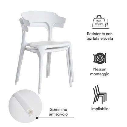 Baroni Home Set 4 Sedie in Plastica Bianca – Sedie Impilabili, Pronte all’Uso Senza Montaggio, Facili da Pulire, con Piedini Antiscivolo per Maggiore Stabilità – Ideali per Cucina, Soggiorno, Sala da Pranzo, Giardino, Terrazzo o Balcone – Sedute Comode e