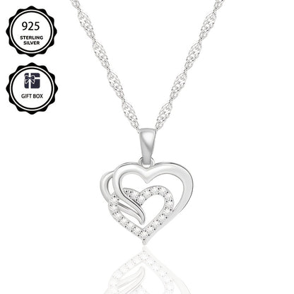 Collana pendente elegante in argento 925 per donna, con catena a onda unica e pendente a cuore in Zirconia sintetica scintillante, regalo perfetto per le feste e per le donne, confezionato in scatola regalo