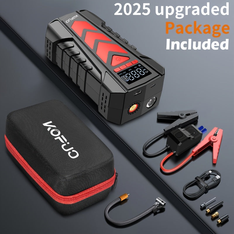 KOPUO 4000A Avviatore di Emergenza per Auto con Compressore d'Aria (9.0L Benzina/8.0L Diesel) 150PSI Avviatore di Batteria Auto Portatile, Jump Box Gonfiatore Pneumatici con Torcia LED, Display LCD, Custodia