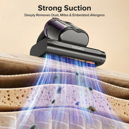 Aspirapolvere Lubluelu per acari del materasso, aspirapolvere per letto 3 in 1 con motore da 350W, aspirazione 24kPa, flusso d'aria 100AW, rimozione acari con tecnologia a onde sonore, spazzola a rullo, asciugatura ad aria calda, ampio contenitore per la