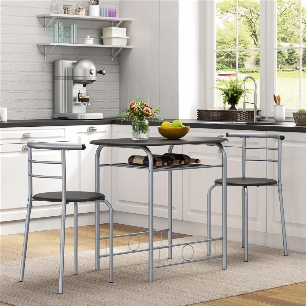 Costoffs Set Tavolo e 2 Sedie da Bar e Sala da Pranzo in Legno e Metallo per Cucina Balcone Piccoli Spazi Sedia Portata 136 kg