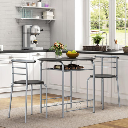 Costoffs Set Tavolo e 2 Sedie da Bar e Sala da Pranzo in Legno e Metallo per Cucina Balcone Piccoli Spazi Sedia Portata 136 kg