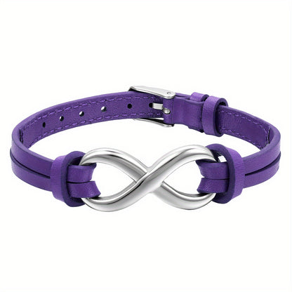 Bracciale JewelryWe in pelle sintetica con ciondolo infinito 'amore in acciaio inossidabile per uomo e donna, vestibilità regolabile 17.78-21.08 cm