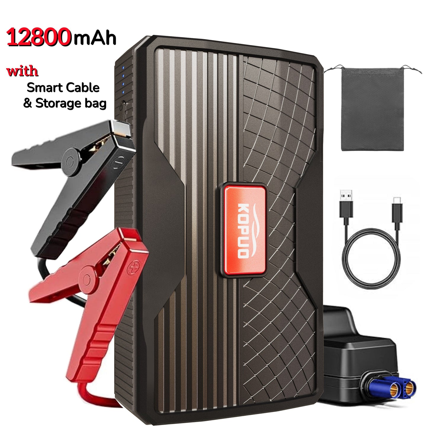 KOPUO Avviatore di Emergenza per Auto, Voiture Portatile: Batteria di Avviamento di Emergenza 9600/12800 Mah con Luce LED, Adatto per l'Avviamento di Auto a Benzina e Diesel a 12V - Accessori Auto, Ideale per Proprietari di Auto in Situazioni di Emergenza