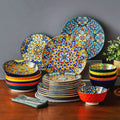 24 Pezzi Set da Tavola in Ceramica Stile Bohémien con Piatti Piani, Piattini e Ciotole per Pasta e Cereali, Servizio per 6 Persone