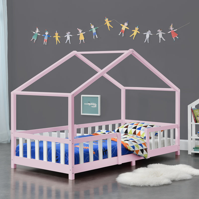 Letto per Bambini Treviolo in Stile Casa con Protezione Anticaduta in Legno di Pino