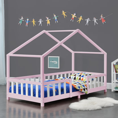 Letto per Bambini Treviolo in Stile Casa con Protezione Anticaduta in Legno di Pino