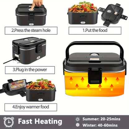 Scatola Pranzo Termica 80W Regolabile, 1,8L per Adulti, Scatola Pranzo Isolata, Portatile per Uso Esterno, con Borsa Termica e Set di Posate, Disponibile per Camion e Auto