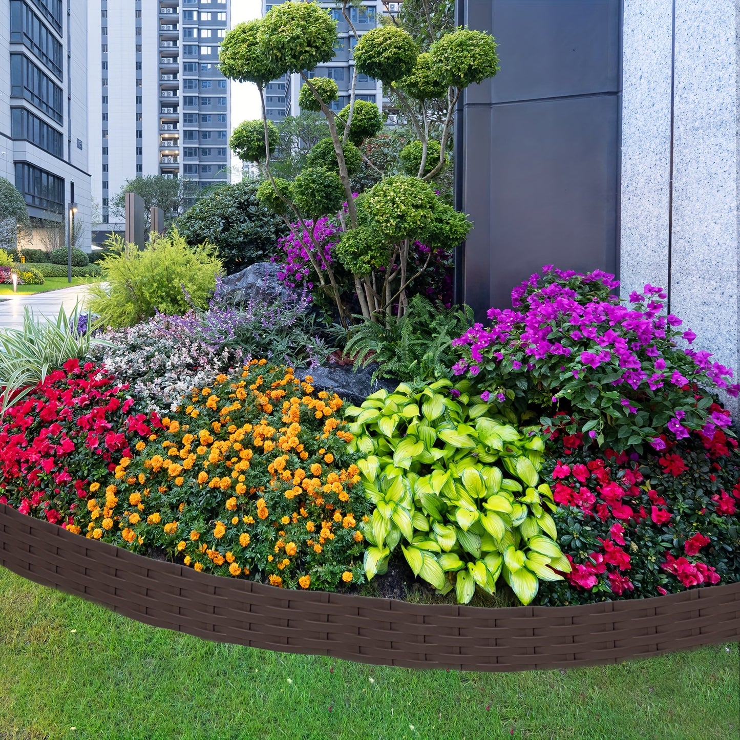 Bordura per prato flessibile 100 cm, bordo per pavimentazione effetto rattan, bordo in plastica per aiuole, pietra per la delimitazione del giardino, set di palizzate, sostituzione di pietre per bordure per prato