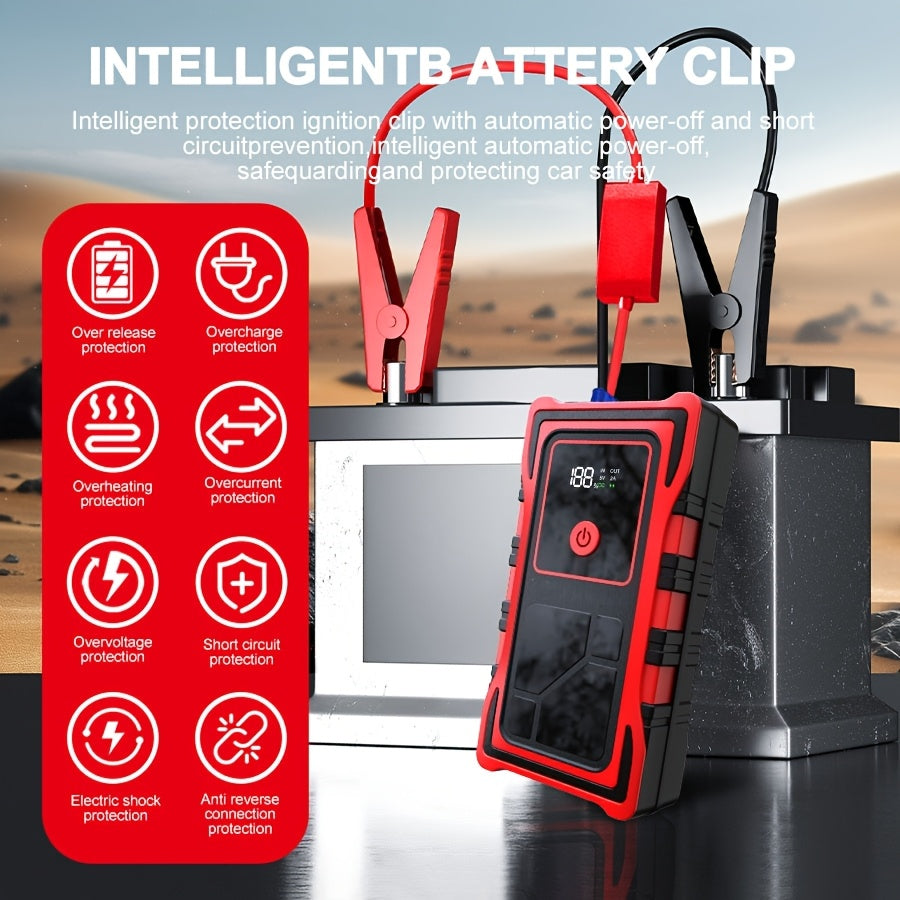 Avviatore d'emergenza per auto 6000A-8000A, display a LED, torcia a LED, ricarica rapida USB, batteria integrata ad alta capacità, portatile e facile da usare, avviatore per auto