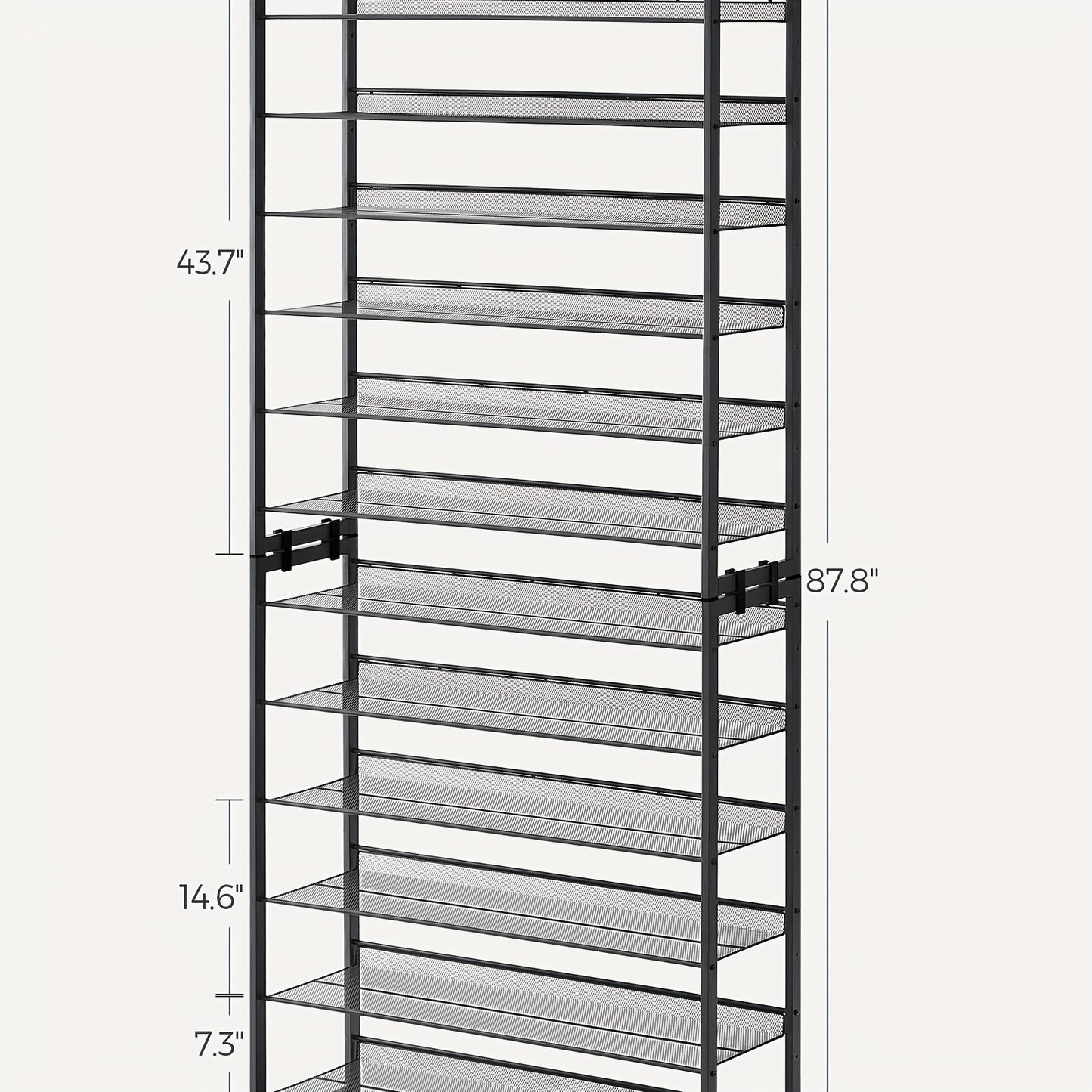 Scarpiere, Scaffale per Scarpe Impilabile a 12 Ripiani, Organizzatore di Scarpe in Metallo con Mensole Regolabili Piatti o Inclinati, 30.5 x 92.3 x 221.4 cm, Contiene 48-60 Paia