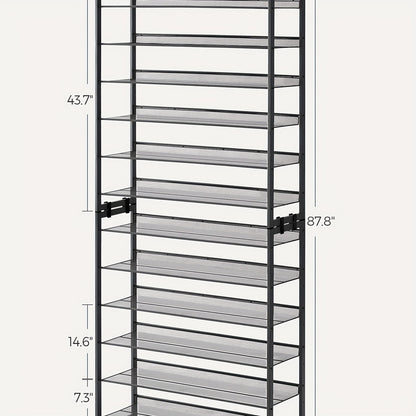 Scarpiere, Scaffale per Scarpe Impilabile a 12 Ripiani, Organizzatore di Scarpe in Metallo con Mensole Regolabili Piatti o Inclinati, 30.5 x 92.3 x 221.4 cm, Contiene 48-60 Paia
