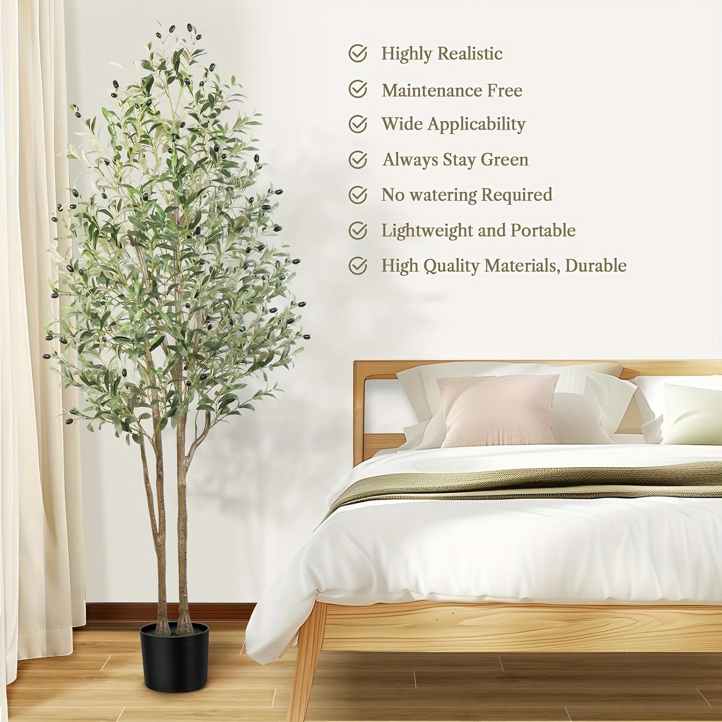 Albero di ulivo artificiale di 120/150/180/210 cm di altezza con frutti realistici e tronco in legno naturale, perfetto per l'arredamento moderno di casa, ufficio e soggiorno