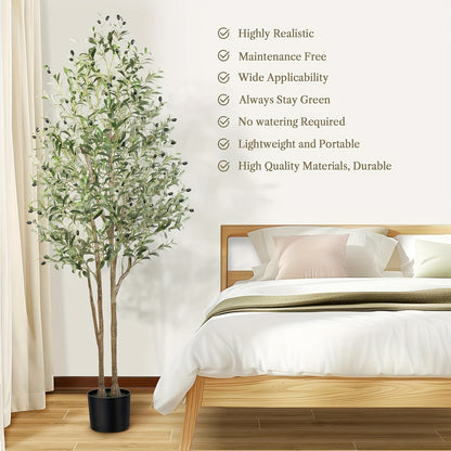 Albero di ulivo artificiale di 120/150/180/210 cm di altezza con frutti realistici e tronco in legno naturale, perfetto per l'arredamento moderno di casa, ufficio e soggiorno
