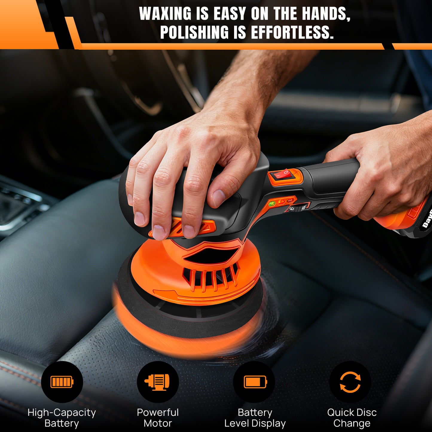 Kit lucidatrice e polishere per auto senza fili, 6 velocità variabili, 2 batterie, polishere senza fili per detailing, lucidatura, ceratura e rimozione graffi auto