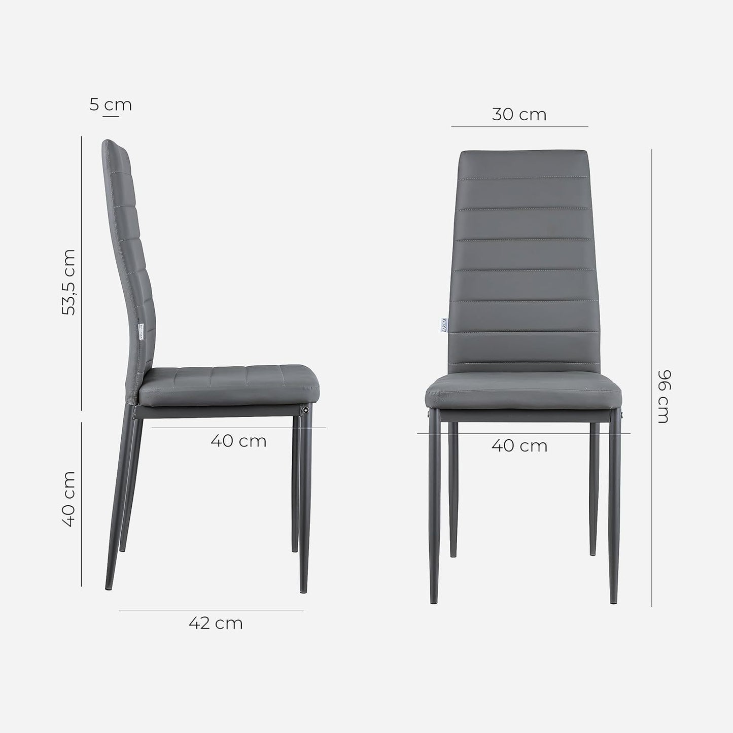 Baroni Home Set di 4 Sedie da Pranzo con Schienale Alto e Seduta Ergonomica con Cuciture Decorative, Sedie Eleganti Imbottite in Ecopelle o velluto con Struttura in Acciaio, 40X48X96 cm