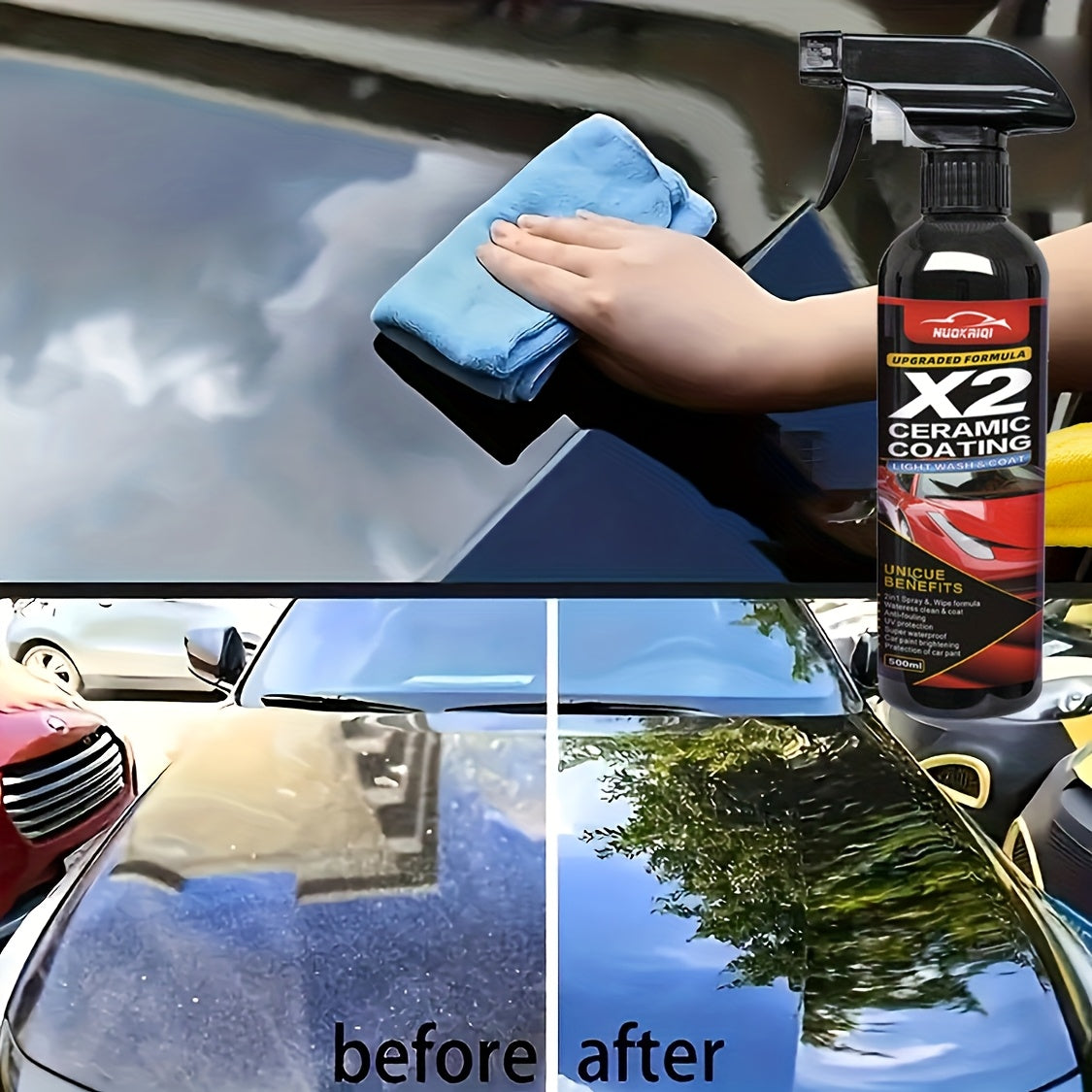 Nano-cristalli Rivestimento Ceramico Rapido - Cura Auto Idrofobica Avanzata Migliora la Lucentezza del Veicolo - 500ML