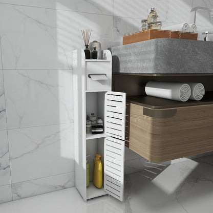 Armadietto da bagno piccolo, organizzatore sottile e lavorato in PVC, ideale per spazi ristretti, facile da montare e durevole, mobiletto multiuso porta carta igienica per bagno, camera da letto e soggiorno