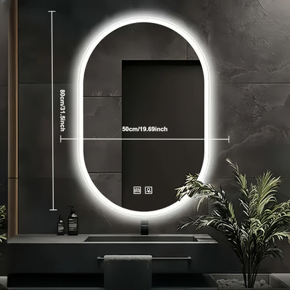 Specchio da bagno smart da 80 cm x 50 cm, specchio da bagno a parete con luci LED, luminosità regolabile, funzione demister, doppio controllo touch, set di mobili per il bagno