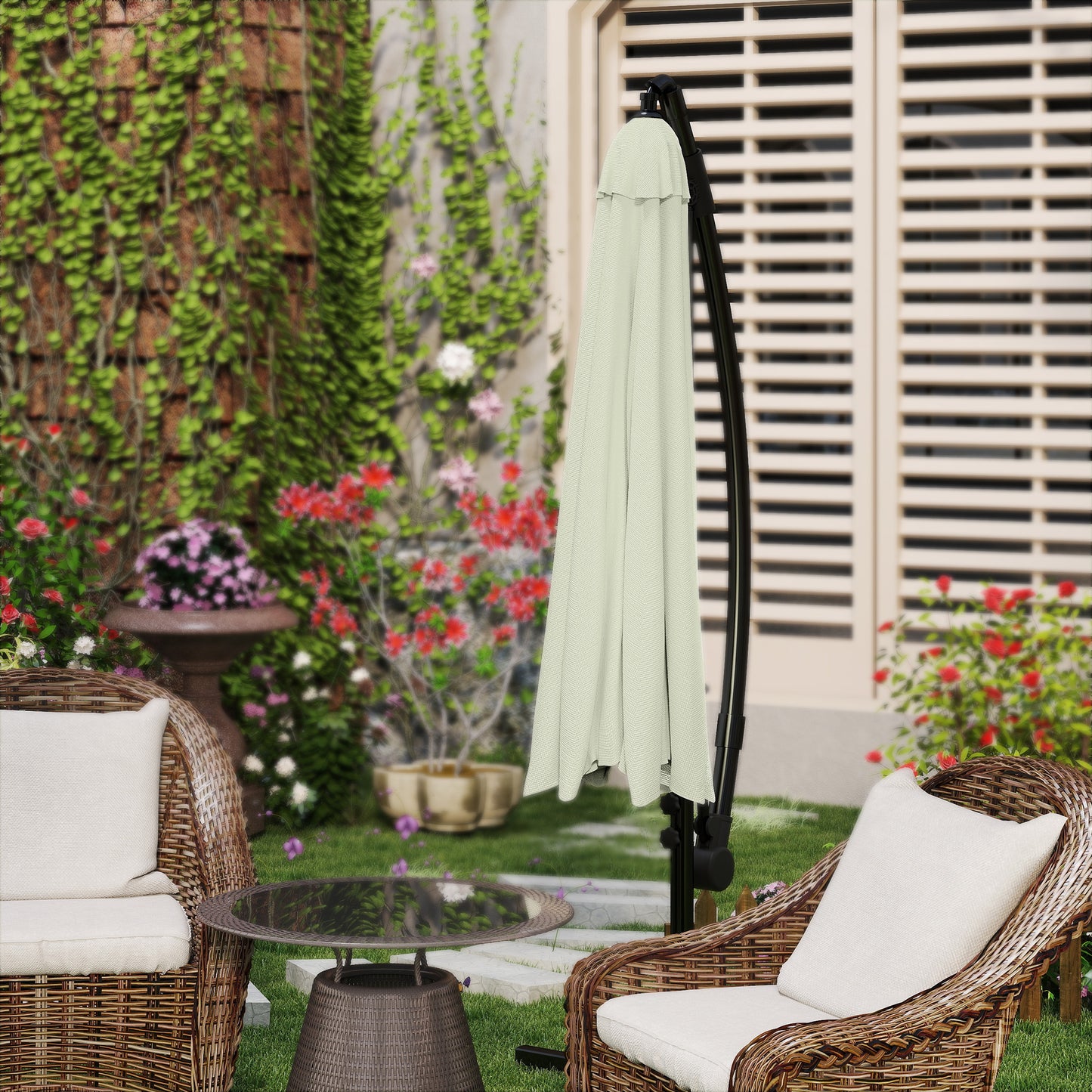 Ombrellone a Sbalzo per Balcone 300cm 350cm da Giardino con Manovella, Ombrellone da Patio, Ombrellone a Manovella con Protezione UV per Giardino e Patio