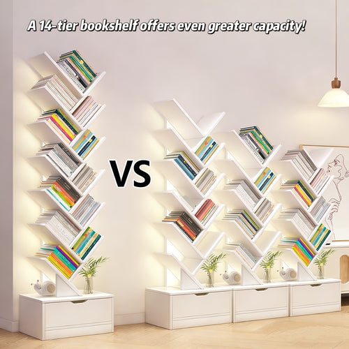 Libreria a Forma di Albero - Libreria Moderna a 14 Ripiani dal Pavimento al Soffitto, Realizzata in Materiale Legnoso Alto, Ideale per Conservare CD/Film/Libri. Libreria Pratica Adatta per Camere da Letto, Soggiorni e Uffici Domestici