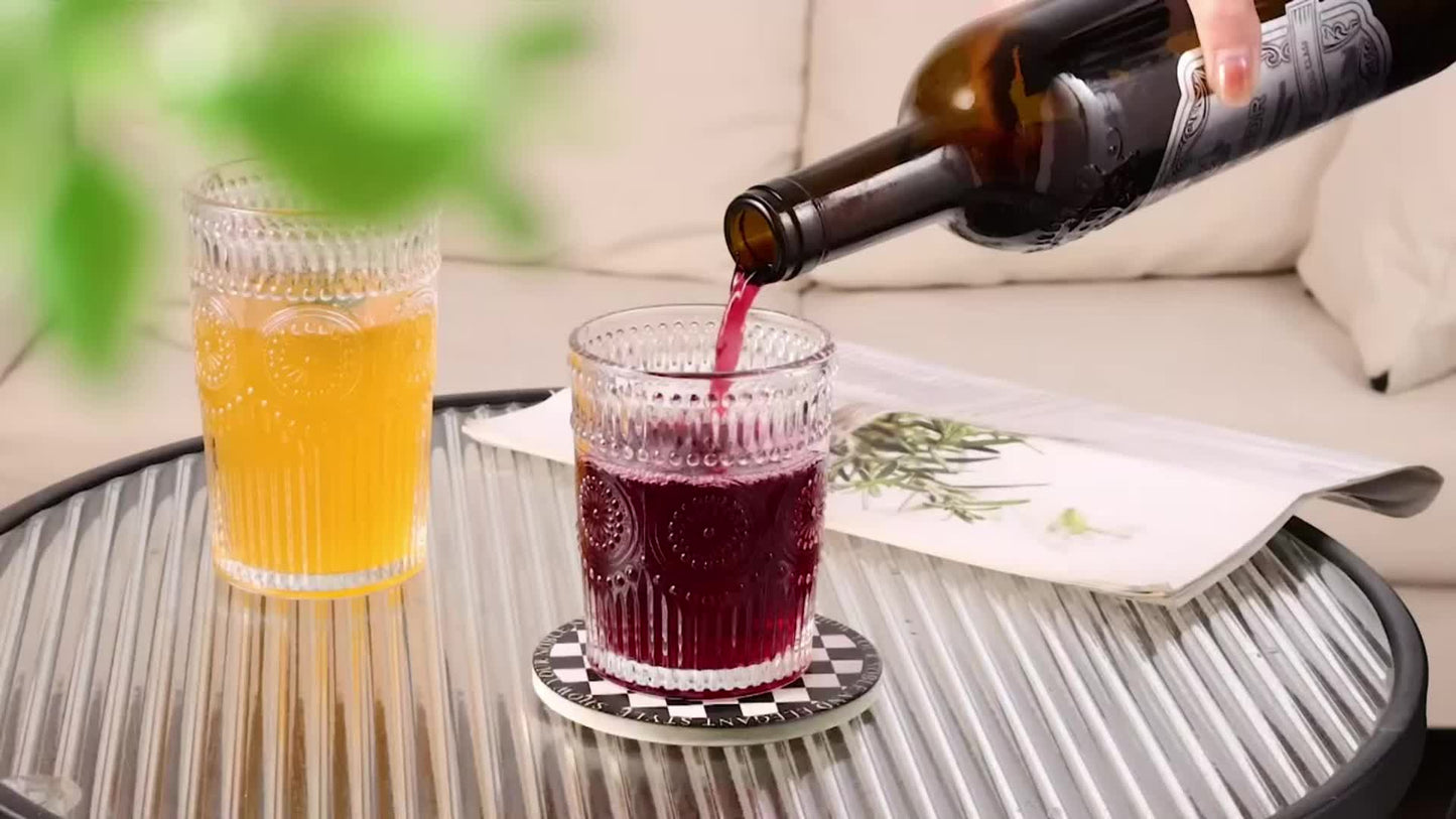 Magazzino Locale, 8 pezzi di bicchieri d'acqua romantici in vetro, bicchieri con motivo a girasole, bicchieri retrò, adatti per succhi, bevande, birra, cocktail 300ml/10oz