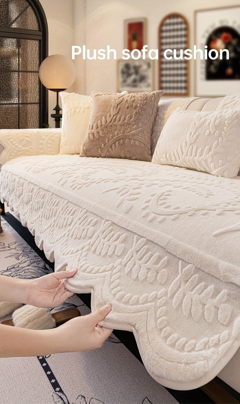 1 Coperta per Divano in Peluche con Stampa Leopardata - Finta Pelle Spessa e Calda, Antiscivolo e Adatta agli Animali Domestici, Bordo Decorativo a Foglie, Per Divani da 1-4 Posti e Sezionali, Lavabile in Lavatrice, Accessorio Comodo per Soggiorno o Camer