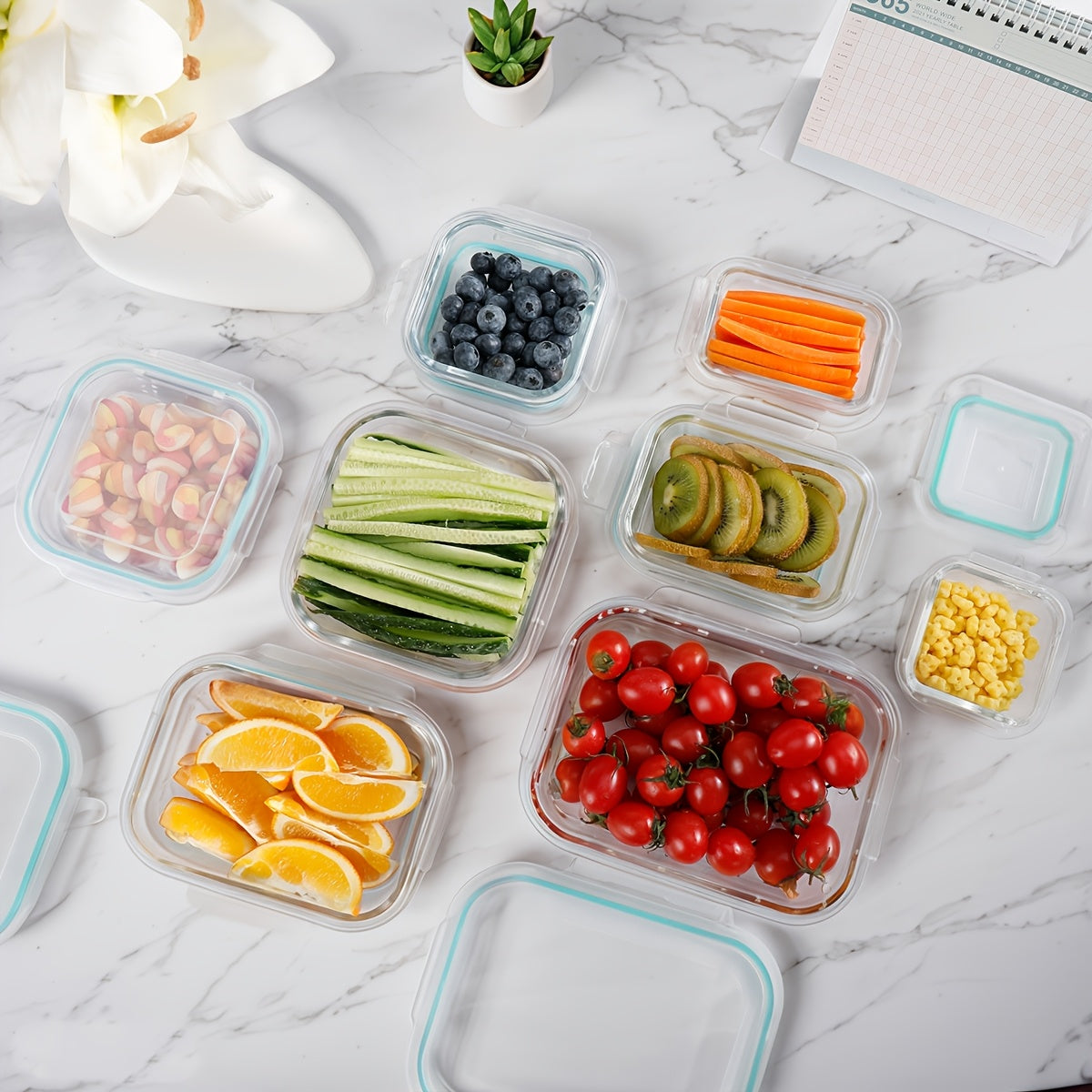 Set da 16 pezzi di contenitori ermetici in vetro per alimenti, portapranzo, forni a microonde, forni - Perfetti per insalate, frutta, verdura e panini, portapranzo | Conservazione ermetica | Vetro resistente, contenitori per alimenti (8 coperchi + 8 conte