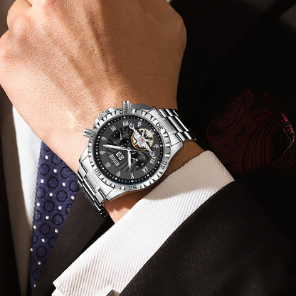 Orologio meccanico automatico di lusso da uomo con indicazione giorno e data, adatto per occasioni d'affari e casual, un regalo perfetto