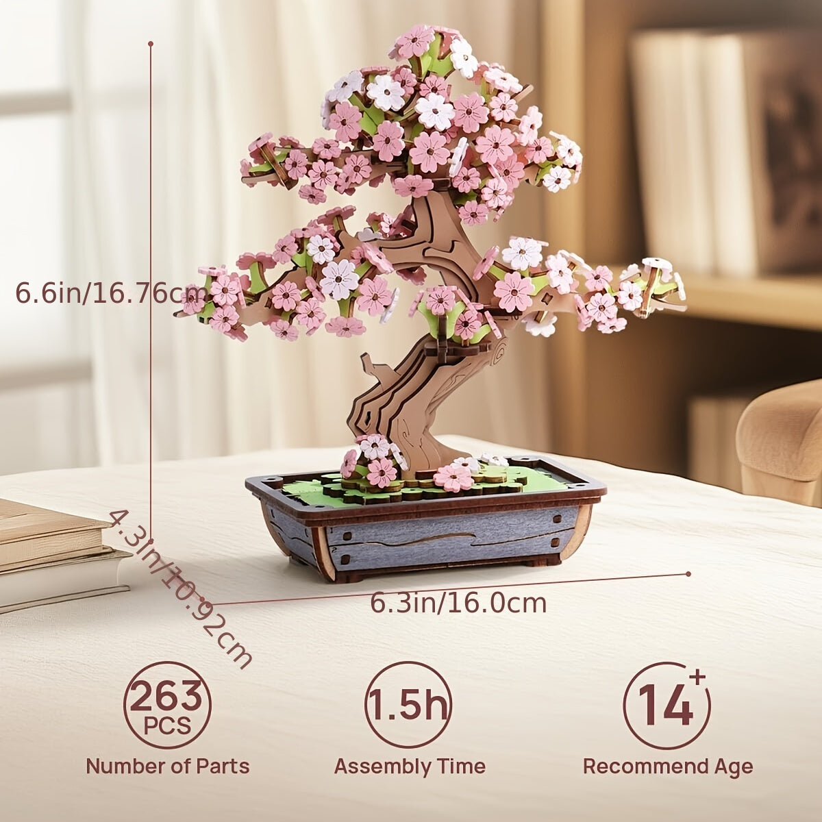 Rolife Puzzle 3D in Legno Modello Bonsai Sakura, Set Artigianale Decorazioni per la Casa Ornamenti Regali Creativi per e Adolescenti 14+