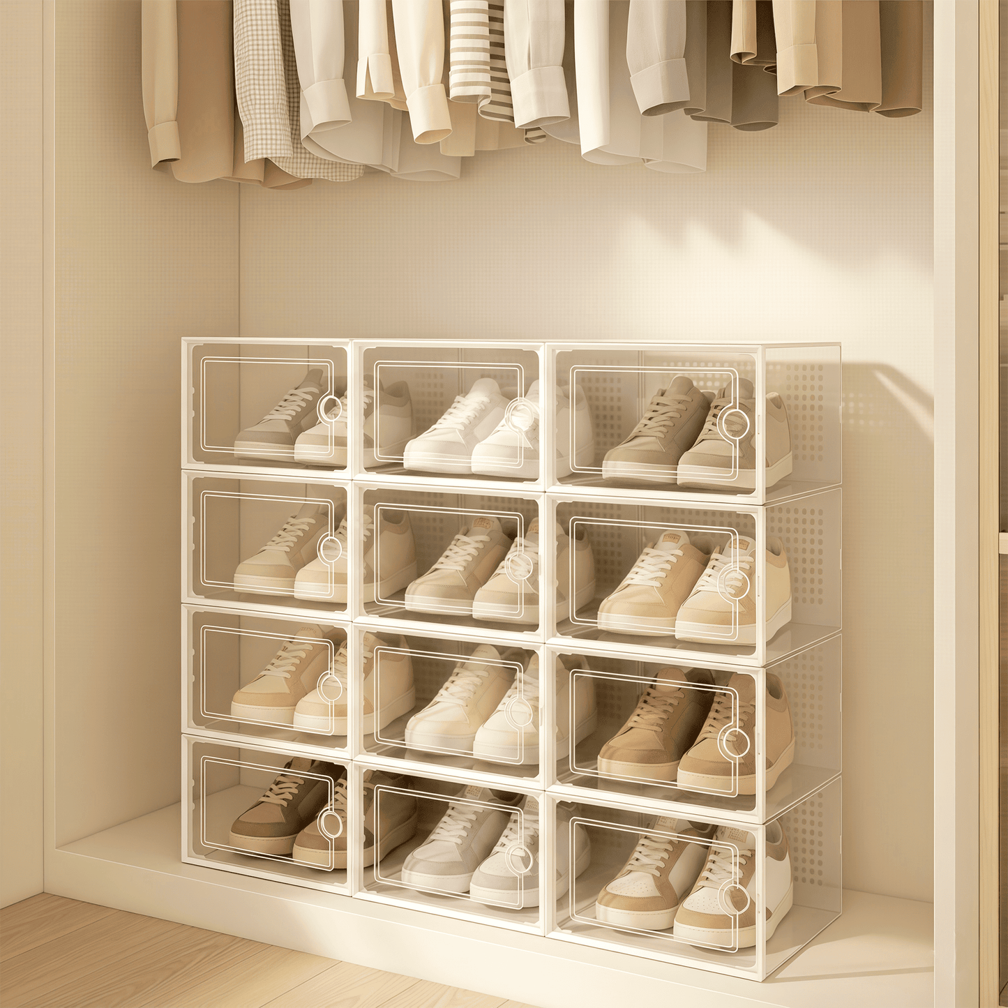 RELAXTY Organizzatore Scarpe – Scatole per Scarpe Impilabili Trasparenti con Apertura Frontale, Sistema Anti-Ribaltamento e Ventilazione