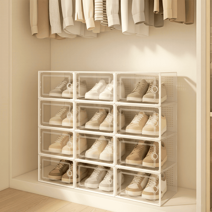 RELAXTY Organizzatore Scarpe – Scatole per Scarpe Impilabili Trasparenti con Apertura Frontale, Sistema Anti-Ribaltamento e Ventilazione