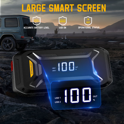 Avviatore di Emergenza per Auto, Batteria Booster ad Alta Capacità da 26800Mah per Tutti i Motori a Benzina e Diesel da 10.0L, Avviatore Auto 12V con Torcia, Ampio Display LCD, Ricarica Rapida USB