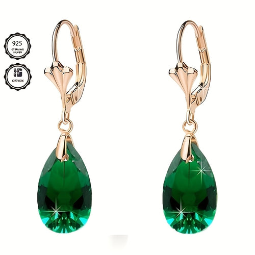 Magazzino Locale, Orecchini Pendenti da Donna in Argento Sterling 925 con Elegante Cristallo Artificiale Verde, Regalo Perfetto per San Valentino, Natale e Uso Quotidiano, Forniti con una Bellissima Scatola Regalo.