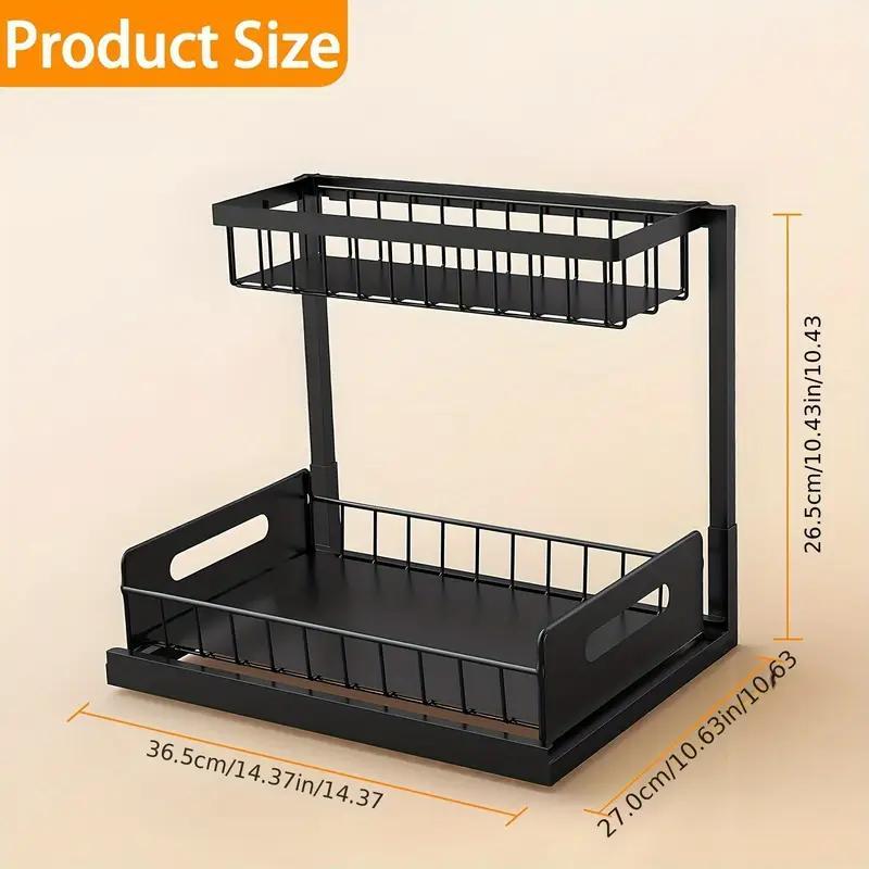 2 pezzi Scaffali portaoggetti in metallo per lavello, scaffali portaoggetti a 2 piani con cassetti scorrevoli, mobili estraibili per lavello, scaffali multiuso per lavello in cucina, bagno, dispensa, organizer sottolavello