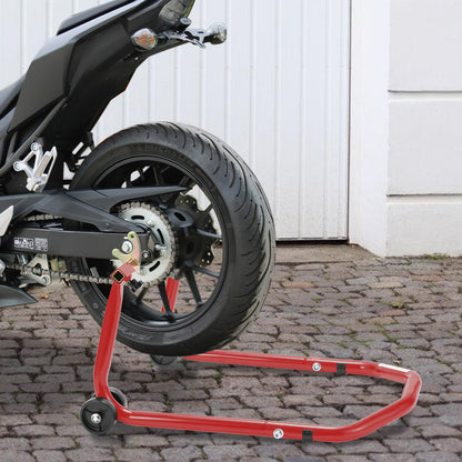 Cavalletto per moto anteriore/trasversale, cavalletto di assemblaggio per moto fino a 300 kg, sollevatore per moto, cavalletto a bilanciere per moto con doppia ruota, cavalletto per moto ad alta stabilità (Nero/Rosso)