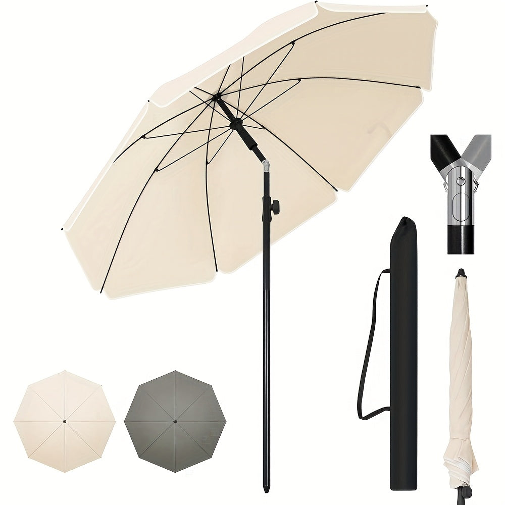 1 ombrellone da spiaggia, ombrello da balcone, protezione UV, ombrello a 8 stecche, stabile, regolabile, pieghevole a 45°, peso 180G/M², blocca efficacemente i raggi UV, portatile, compagno ideale per campeggio e giornate in spiaggia