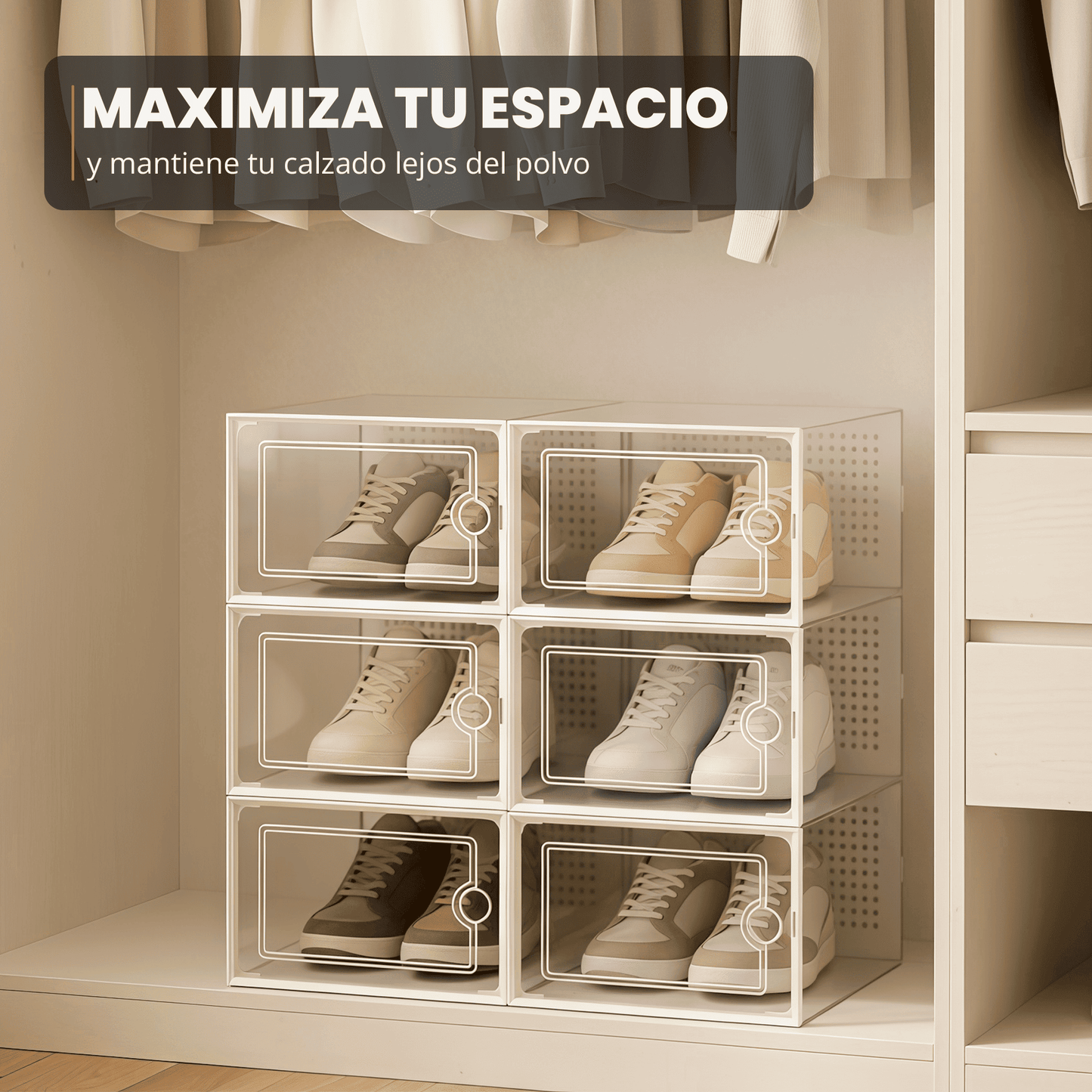 RELAXTY Organizzatore Scarpe – Scatole per Scarpe Impilabili Trasparenti con Apertura Frontale, Sistema Anti-Ribaltamento e Ventilazione