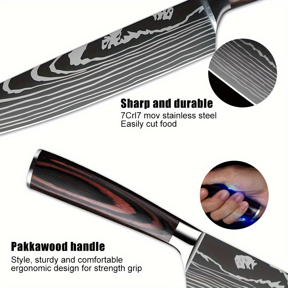 Set di 3 Coltelli Professionali, Set Coltelli da Chef in Acciaio Inossidabile ad Alto Contenuto di Carbonio, Set Coltelli da Cucina per BBQ, Regalo per Natale e Ringraziamento, Coltello Santoku Giapponese, Coltello da Macellaio, Coltello da Affettare e Ut