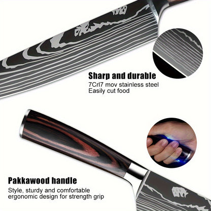 Set di 3 Coltelli Professionali, Set Coltelli da Chef in Acciaio Inossidabile ad Alto Contenuto di Carbonio, Set Coltelli da Cucina per BBQ, Regalo per Natale e Ringraziamento, Coltello Santoku Giapponese, Coltello da Macellaio, Coltello da Affettare e Ut