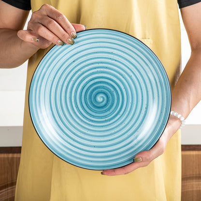 Set da 24 pezzi per 6 persone, set di piatti e ciotole con motivi a spirale dipinti a mano su entrambi i lati, servizio combinato di stoviglie in porcellana, piatti piani, piatti da dessert, ciotole per pasta e ciotola per cereali, blu, lavabile in lavast