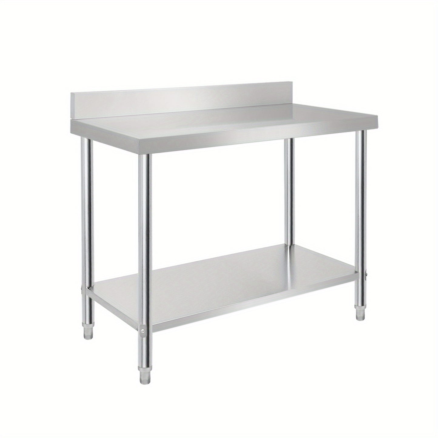 Piani di lavoro in acciaio inossidabile per cucina con paraschizzi, inclusi gambe regolabili e ripiano inferiore extra-large, carico massimo 250 kg