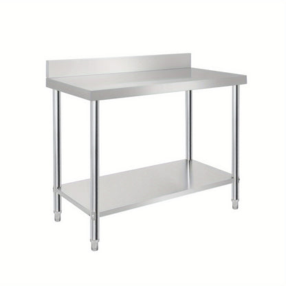 Piani di lavoro in acciaio inossidabile per cucina con paraschizzi, inclusi gambe regolabili e ripiano inferiore extra-large, carico massimo 250 kg