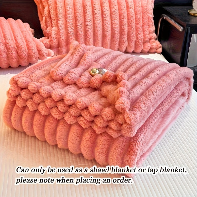 Coperta 1 pz in finta pelliccia di coniglio adatta a tutte le stagioni - Copriletto termico reversibile a righe, morbido e accogliente plaid di coniglio per ufficio, campeggio - Coperta multiuso da regalo