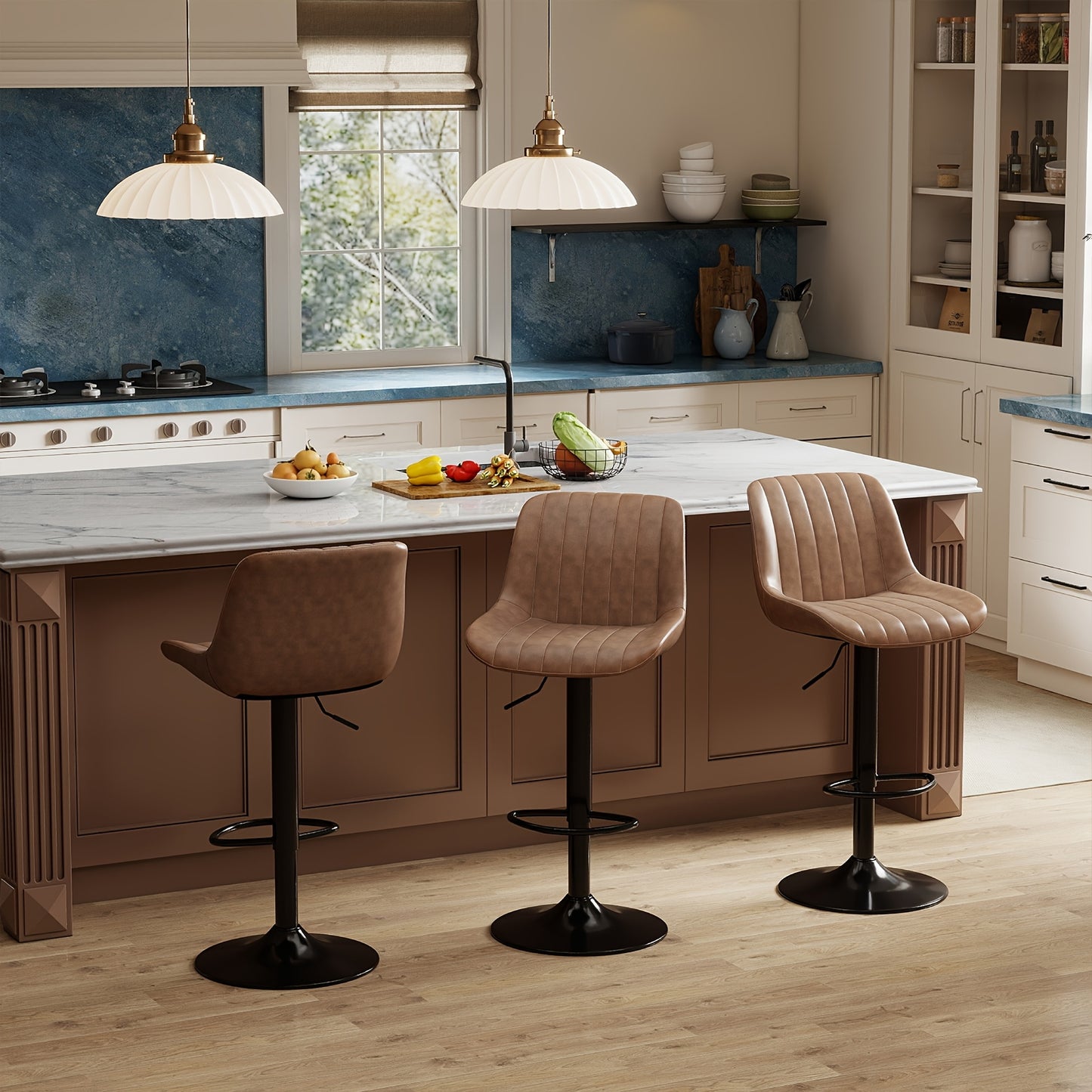 Sgabello da bar moderno, regolabile in altezza, in pelle scamosciata con schienale e poggiapiedi, facile da pulire e installare, adatto per cucina, bar, libreria, capacità di carico 113.4 KG